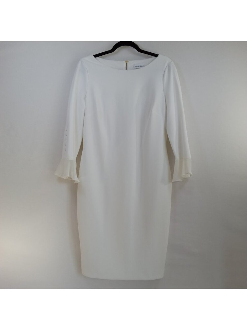 Calvin Klein Women's Ivory 3/4 Button Flutter Sleeve Sheath Dress Size 12 Lined